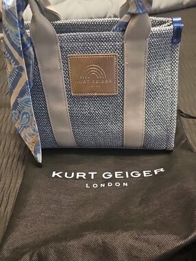 Kurt Geiger Blue Woven Mini Tote with Scarf Accent